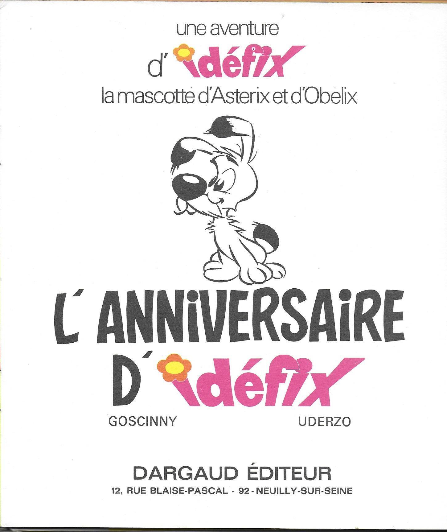 Dargaud 1973 19,5 x 22,5 cm L'anniversaire d'Idéfix Une aventure d'Idéfix 